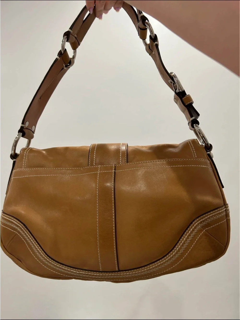 Coach SoHo Tan Leather Hobo with Silver Buckle Accents Y2K